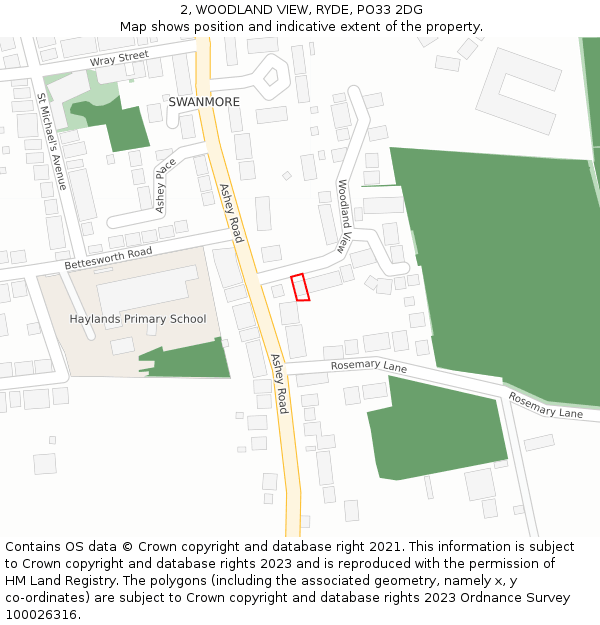 2, WOODLAND VIEW, RYDE, PO33 2DG: Location map and indicative extent of plot