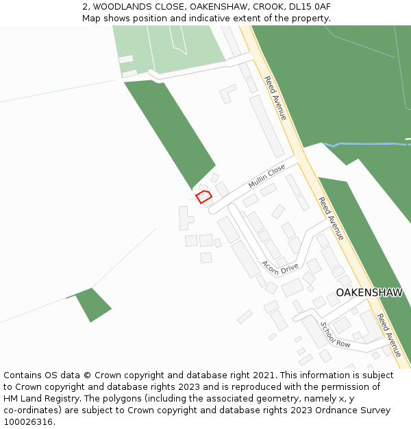 2, WOODLANDS CLOSE, OAKENSHAW, CROOK, DL15 0AF: Location map and indicative extent of plot