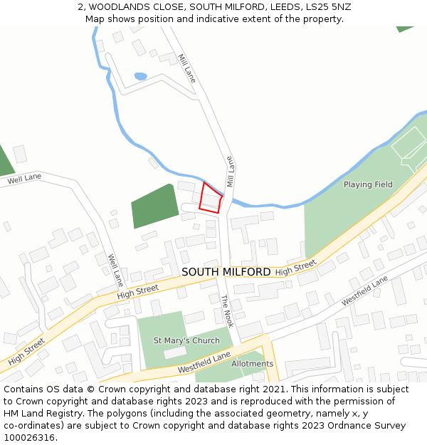 2, WOODLANDS CLOSE, SOUTH MILFORD, LEEDS, LS25 5NZ: Location map and indicative extent of plot