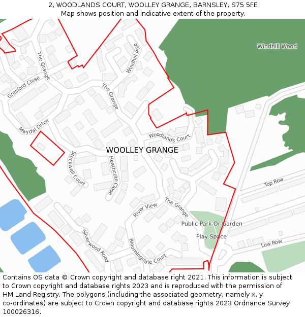 2, WOODLANDS COURT, WOOLLEY GRANGE, BARNSLEY, S75 5FE: Location map and indicative extent of plot