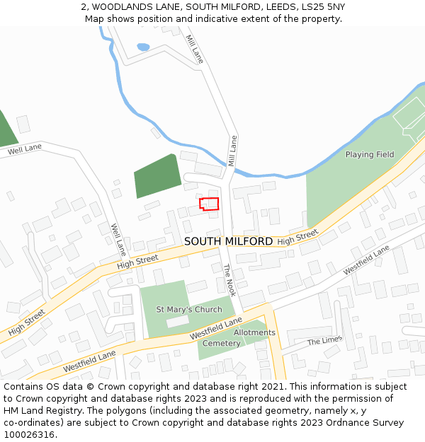 2, WOODLANDS LANE, SOUTH MILFORD, LEEDS, LS25 5NY: Location map and indicative extent of plot