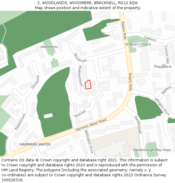 2, WOODLANDS, WOODMERE, BRACKNELL, RG12 9QW: Location map and indicative extent of plot