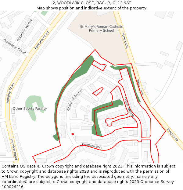 2, WOODLARK CLOSE, BACUP, OL13 9AT: Location map and indicative extent of plot