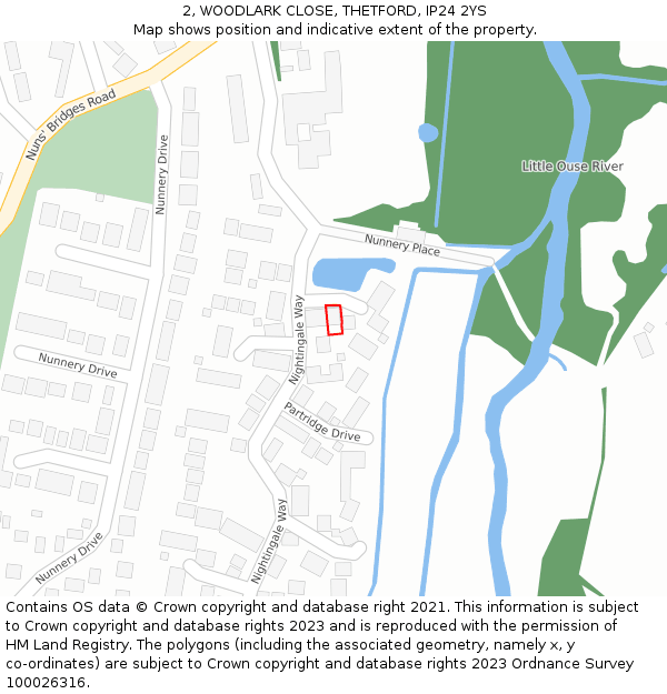 2, WOODLARK CLOSE, THETFORD, IP24 2YS: Location map and indicative extent of plot