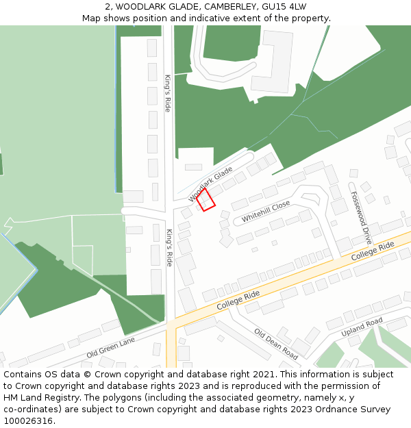 2, WOODLARK GLADE, CAMBERLEY, GU15 4LW: Location map and indicative extent of plot