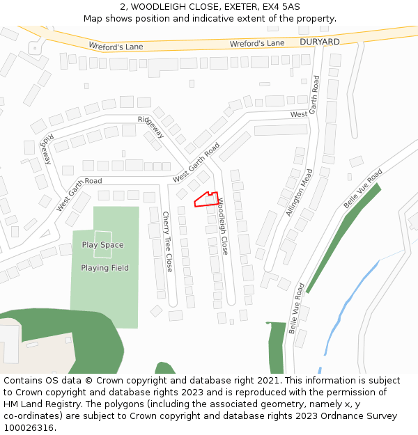 2, WOODLEIGH CLOSE, EXETER, EX4 5AS: Location map and indicative extent of plot