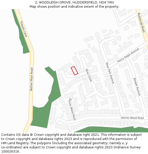 2, WOODLEIGH GROVE, HUDDERSFIELD, HD4 7AN: Location map and indicative extent of plot