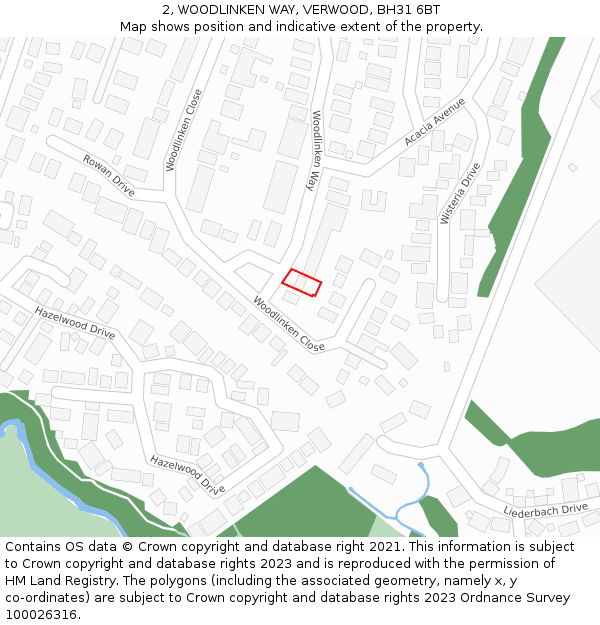 2, WOODLINKEN WAY, VERWOOD, BH31 6BT: Location map and indicative extent of plot