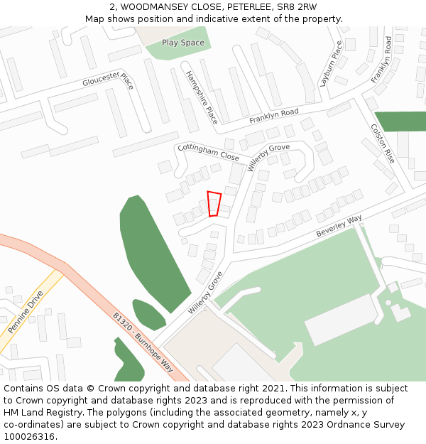 2, WOODMANSEY CLOSE, PETERLEE, SR8 2RW: Location map and indicative extent of plot