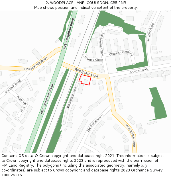 2, WOODPLACE LANE, COULSDON, CR5 1NB: Location map and indicative extent of plot