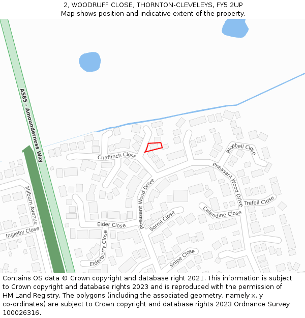 2, WOODRUFF CLOSE, THORNTON-CLEVELEYS, FY5 2UP: Location map and indicative extent of plot