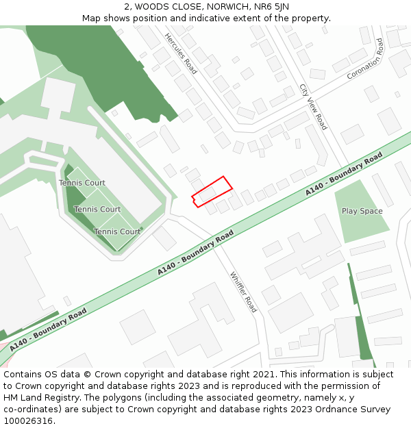 2, WOODS CLOSE, NORWICH, NR6 5JN: Location map and indicative extent of plot