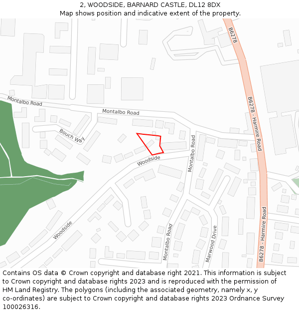 2, WOODSIDE, BARNARD CASTLE, DL12 8DX: Location map and indicative extent of plot