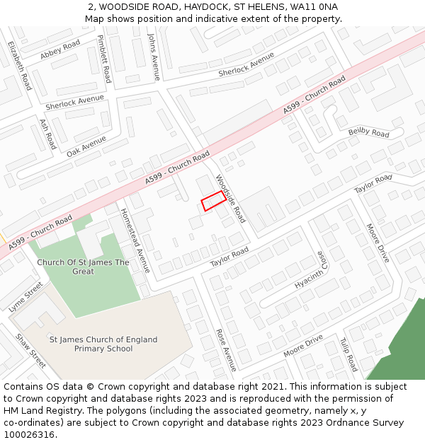 2, WOODSIDE ROAD, HAYDOCK, ST HELENS, WA11 0NA: Location map and indicative extent of plot