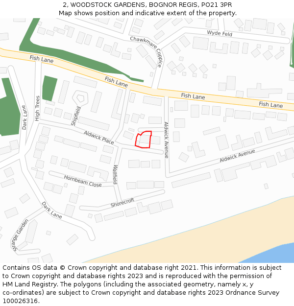 2, WOODSTOCK GARDENS, BOGNOR REGIS, PO21 3PR: Location map and indicative extent of plot