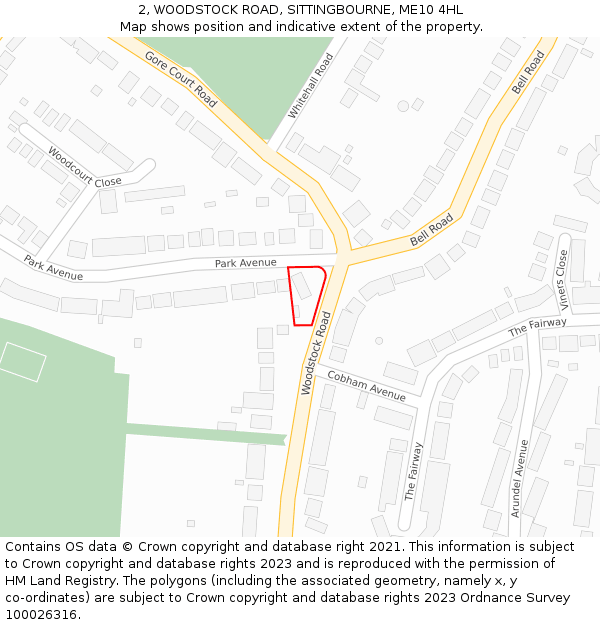 2, WOODSTOCK ROAD, SITTINGBOURNE, ME10 4HL: Location map and indicative extent of plot