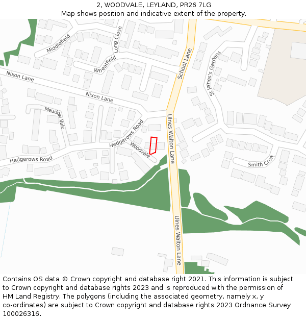 2, WOODVALE, LEYLAND, PR26 7LG: Location map and indicative extent of plot