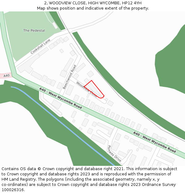 2, WOODVIEW CLOSE, HIGH WYCOMBE, HP12 4YH: Location map and indicative extent of plot