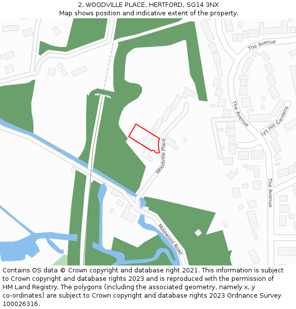 2, WOODVILLE PLACE, HERTFORD, SG14 3NX: Location map and indicative extent of plot