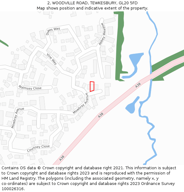 2, WOODVILLE ROAD, TEWKESBURY, GL20 5FD: Location map and indicative extent of plot