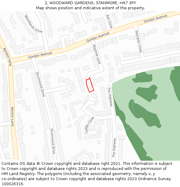 2, WOODWARD GARDENS, STANMORE, HA7 3PY: Location map and indicative extent of plot