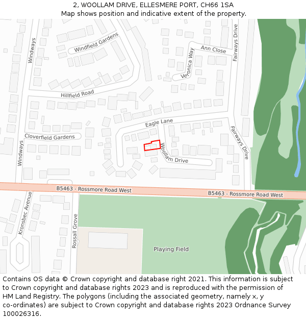 2, WOOLLAM DRIVE, ELLESMERE PORT, CH66 1SA: Location map and indicative extent of plot
