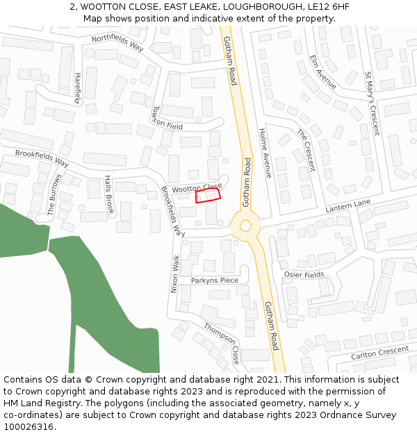 2, WOOTTON CLOSE, EAST LEAKE, LOUGHBOROUGH, LE12 6HF: Location map and indicative extent of plot