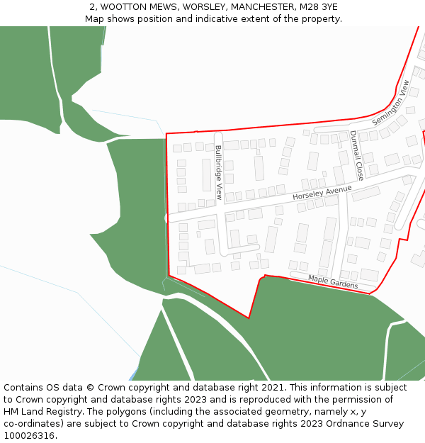 2, WOOTTON MEWS, WORSLEY, MANCHESTER, M28 3YE: Location map and indicative extent of plot