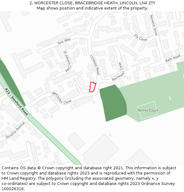2, WORCESTER CLOSE, BRACEBRIDGE HEATH, LINCOLN, LN4 2TY: Location map and indicative extent of plot