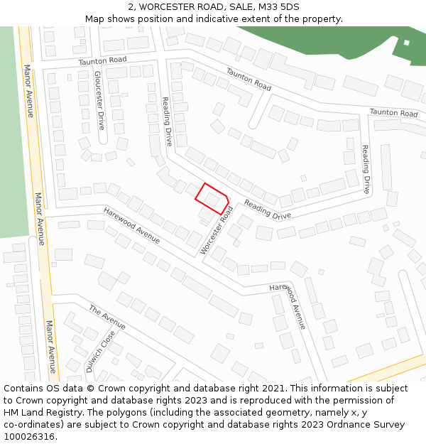 2, WORCESTER ROAD, SALE, M33 5DS: Location map and indicative extent of plot