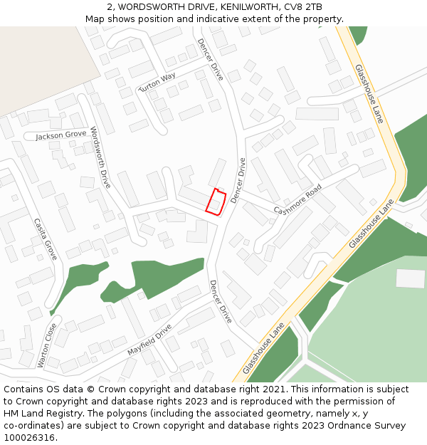 2, WORDSWORTH DRIVE, KENILWORTH, CV8 2TB: Location map and indicative extent of plot