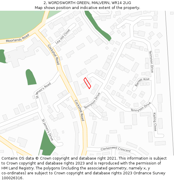 2, WORDSWORTH GREEN, MALVERN, WR14 2UG: Location map and indicative extent of plot