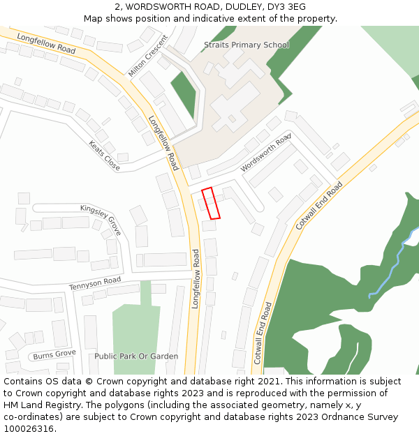 2, WORDSWORTH ROAD, DUDLEY, DY3 3EG: Location map and indicative extent of plot
