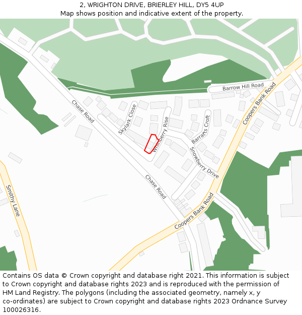 2, WRIGHTON DRIVE, BRIERLEY HILL, DY5 4UP: Location map and indicative extent of plot