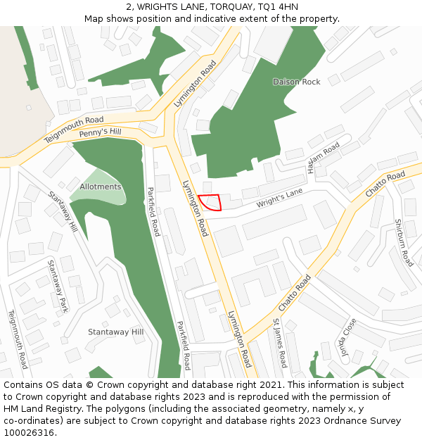 2, WRIGHTS LANE, TORQUAY, TQ1 4HN: Location map and indicative extent of plot