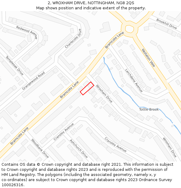 2, WROXHAM DRIVE, NOTTINGHAM, NG8 2QS: Location map and indicative extent of plot