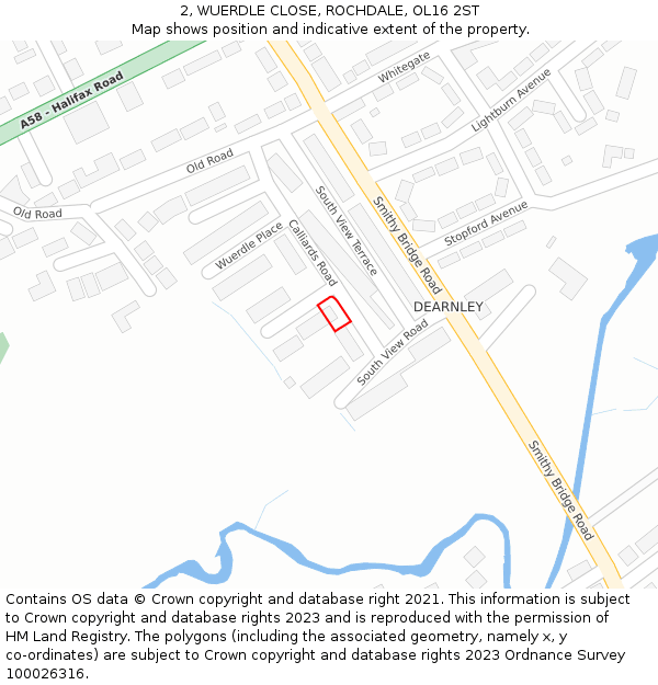 2, WUERDLE CLOSE, ROCHDALE, OL16 2ST: Location map and indicative extent of plot