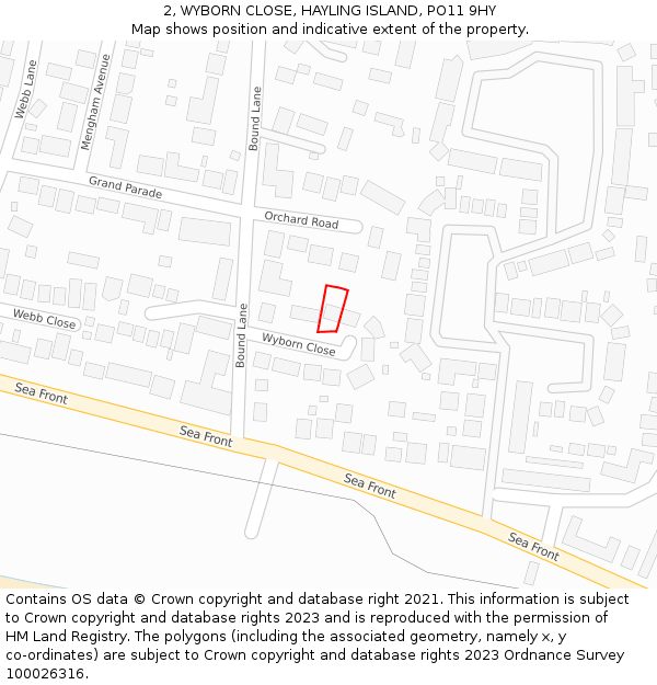 2, WYBORN CLOSE, HAYLING ISLAND, PO11 9HY: Location map and indicative extent of plot