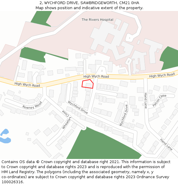 2, WYCHFORD DRIVE, SAWBRIDGEWORTH, CM21 0HA: Location map and indicative extent of plot