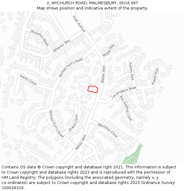 2, WYCHURCH ROAD, MALMESBURY, SN16 9XT: Location map and indicative extent of plot