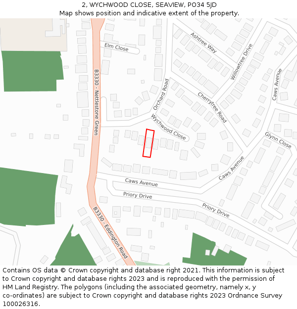 2, WYCHWOOD CLOSE, SEAVIEW, PO34 5JD: Location map and indicative extent of plot