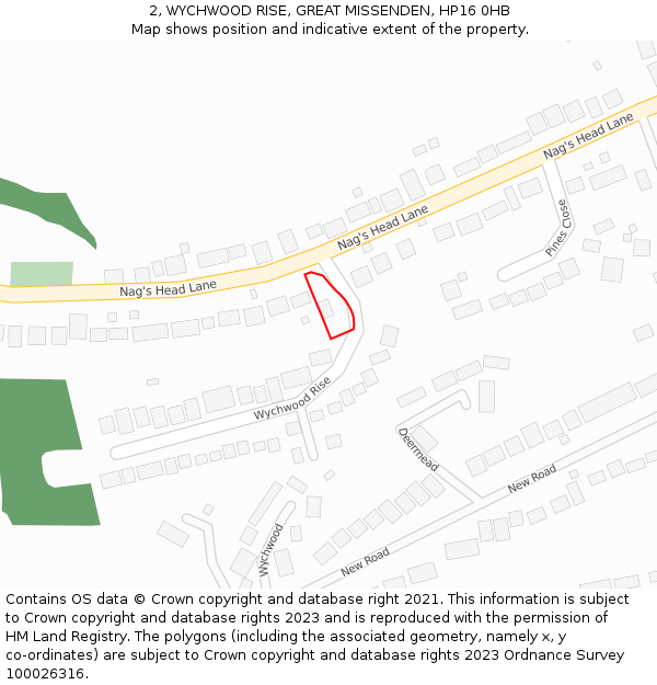 2, WYCHWOOD RISE, GREAT MISSENDEN, HP16 0HB: Location map and indicative extent of plot