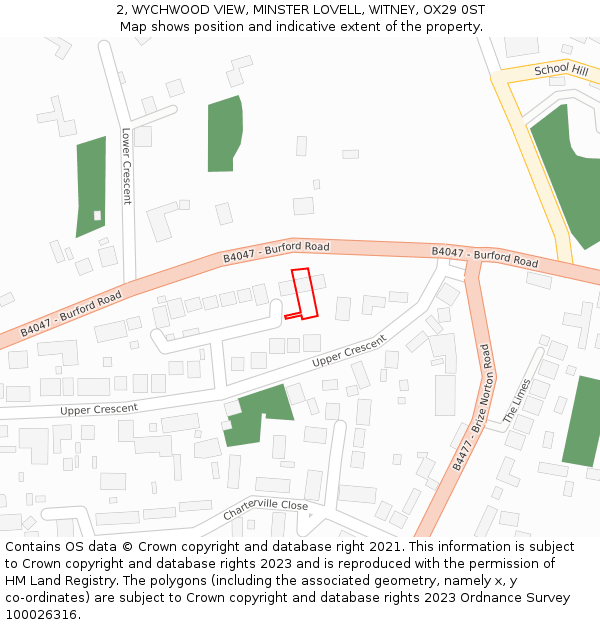 2, WYCHWOOD VIEW, MINSTER LOVELL, WITNEY, OX29 0ST: Location map and indicative extent of plot