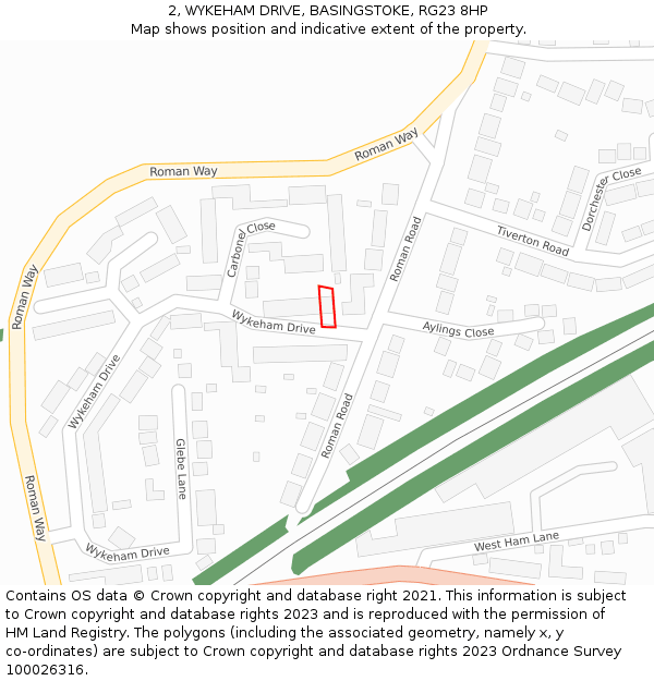 2, WYKEHAM DRIVE, BASINGSTOKE, RG23 8HP: Location map and indicative extent of plot