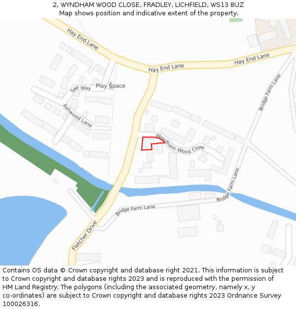 2, WYNDHAM WOOD CLOSE, FRADLEY, LICHFIELD, WS13 8UZ: Location map and indicative extent of plot