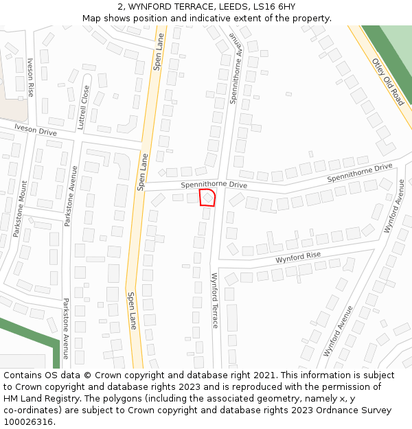 2, WYNFORD TERRACE, LEEDS, LS16 6HY: Location map and indicative extent of plot