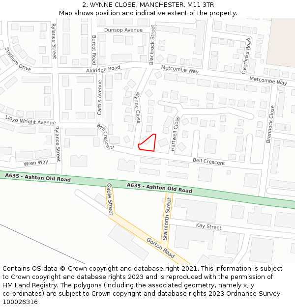 2, WYNNE CLOSE, MANCHESTER, M11 3TR: Location map and indicative extent of plot