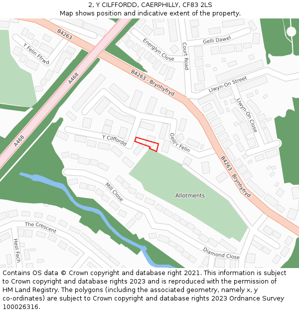 2, Y CILFFORDD, CAERPHILLY, CF83 2LS: Location map and indicative extent of plot