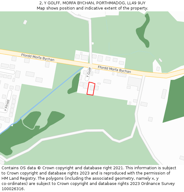 2, Y GOLFF, MORFA BYCHAN, PORTHMADOG, LL49 9UY: Location map and indicative extent of plot