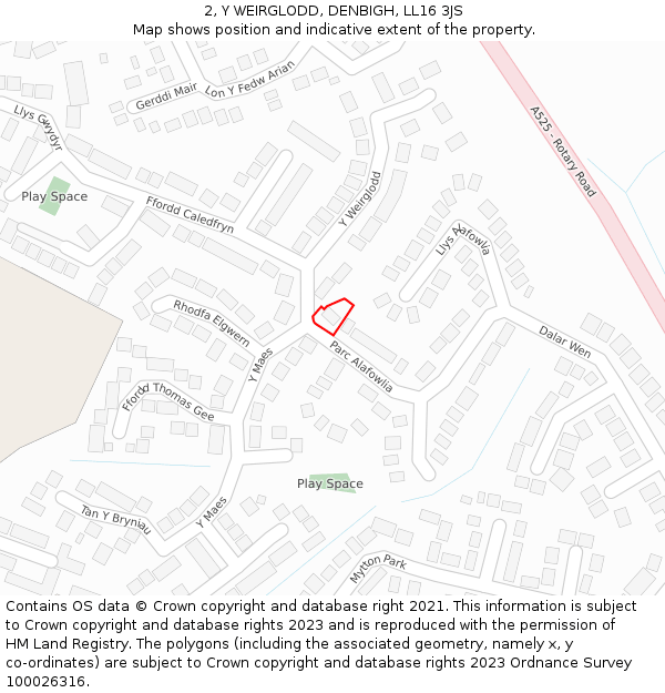 2, Y WEIRGLODD, DENBIGH, LL16 3JS: Location map and indicative extent of plot